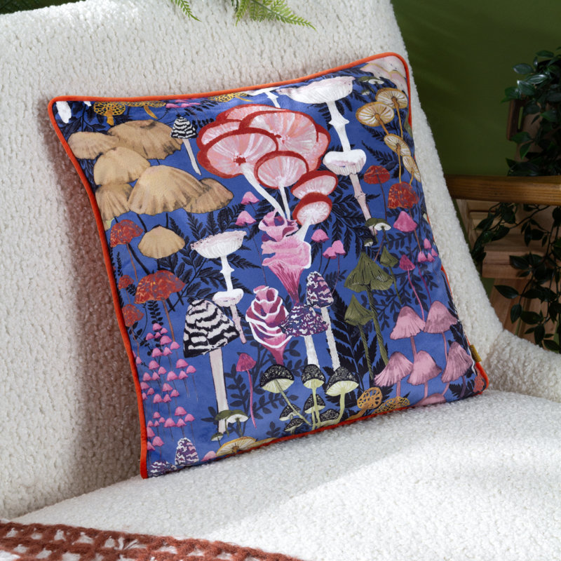 Amanita Mushroom Abstract Square Throw Cushion, Blue