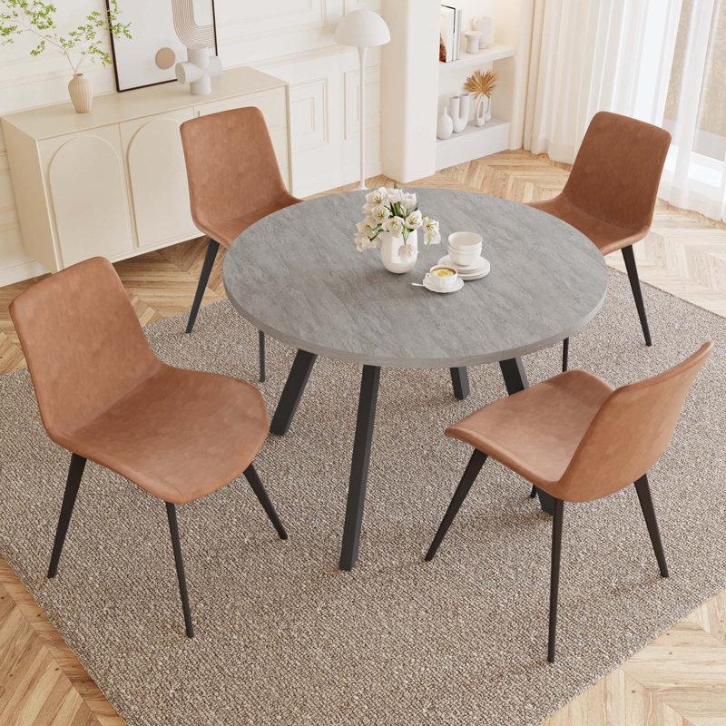 Ensemble de table de salle à manger ronde, table de cuisine moderne avec chaises, Brun, 5 Pieces: Table, 4 Chairs , Gris