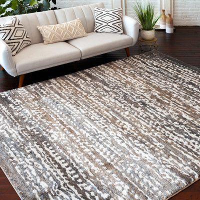 17 Storeys Arne Linia Grey/Cream 7 ft. 10 in. x 9 ft. 10 in. Abstract Indoor Polypropylene Area Rug