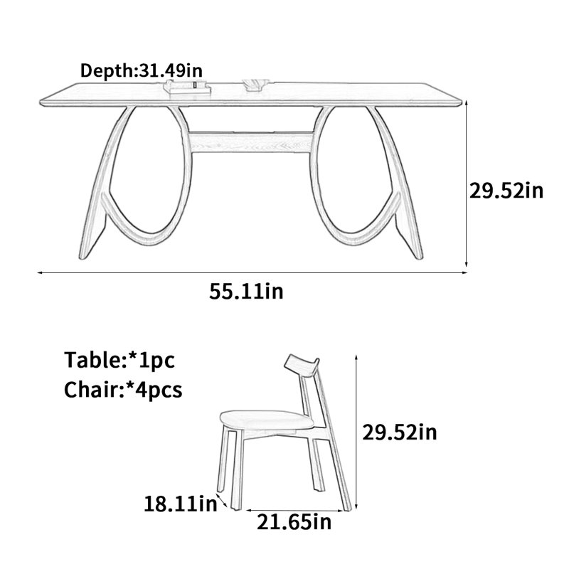 Table de salle à manger en bois massif de style médiéval, H 29,52 po x L 55,11 po x l 31,49 po