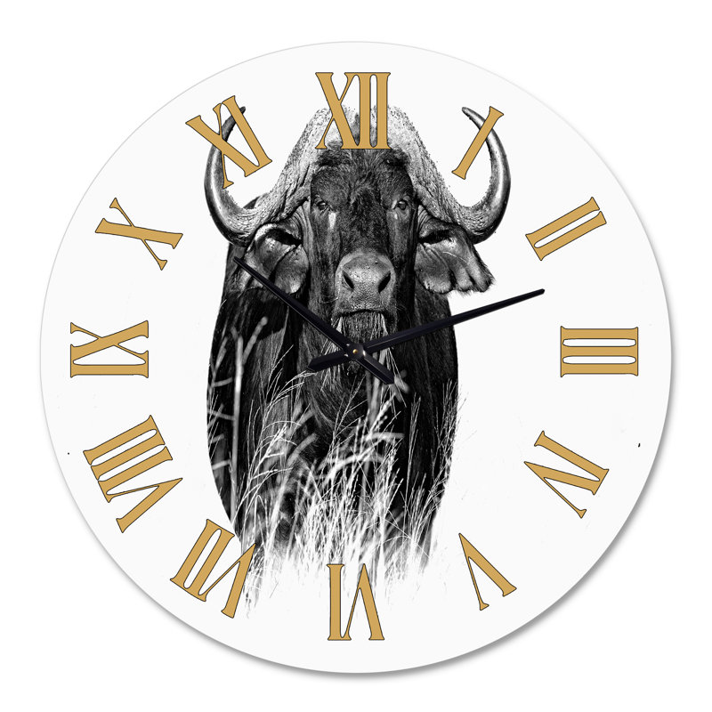 Portrait monochrome de Buffalo IV - Horloge murale de ferme, Grand