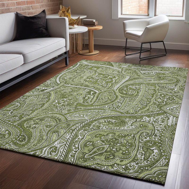 Tapis vert Cerrito lavable à la machine de qualité supérieure, Rectangulaire 8 pi x 10 pi