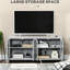 Meuble télé pour téléviseur de 58 po, gris avec 4 trous de câble, tablettes réglables et centre de divertissement multimédia, trous de télévision
