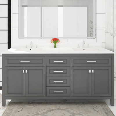Emiliann 72'' Double Bathroom Vanity with Engineered Stone Top