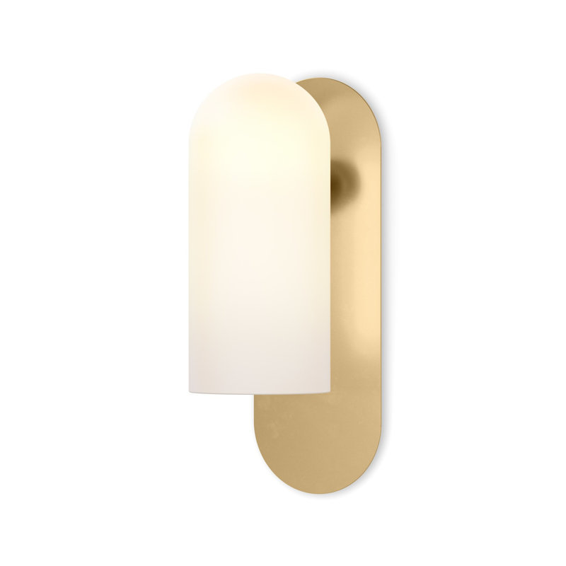 Odyssey Solid Brass Armed Sconce, Burnished Brass, 12" H x 4.25" W x 5.5" D, Opal White