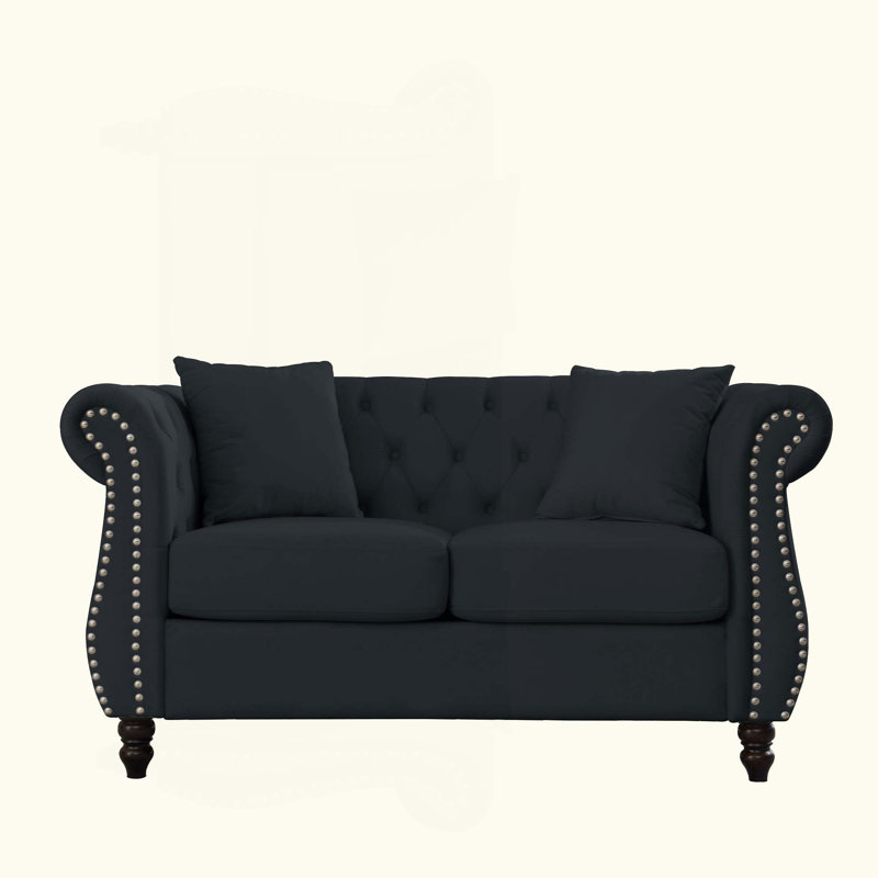 Canapé Chesterfield en velours Chesterfield, H 30 po x l 58,8 po x P 29 po, 2, Noir