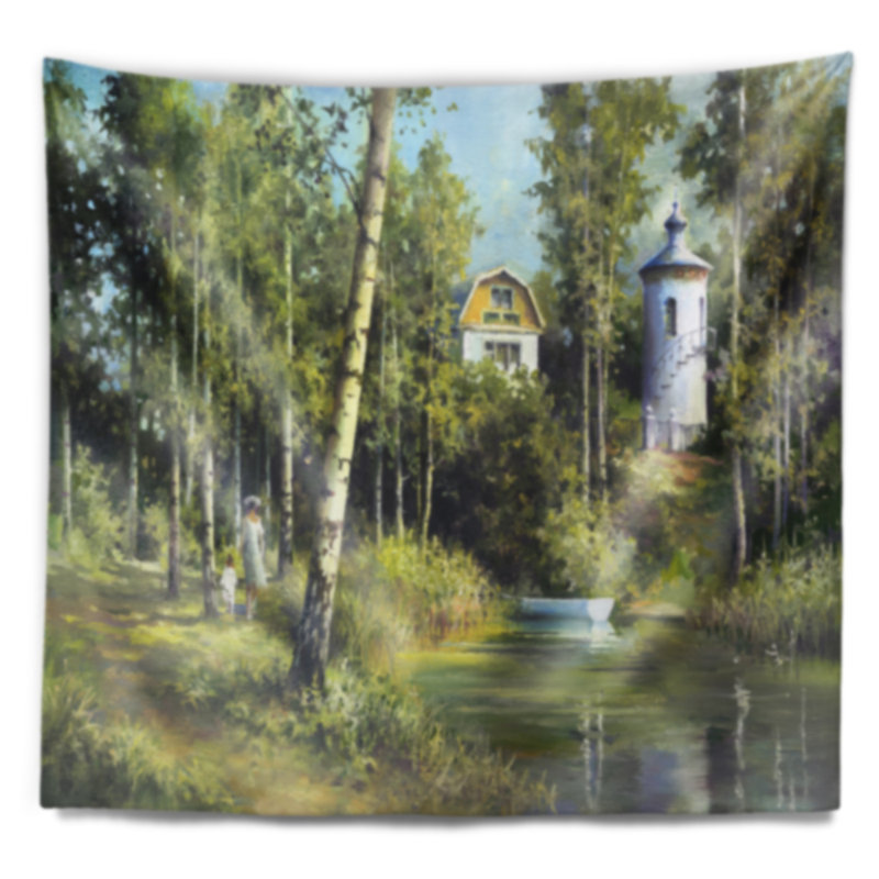 Paysage de la rivière dans la tapisserie de printemps, H 32 po x l 39 po
