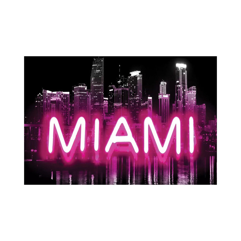 «Neon Miami Pink on Black» par Hailey Carr, impression sur toile tendue, 12'' H x 18'' W x 1.5'' D