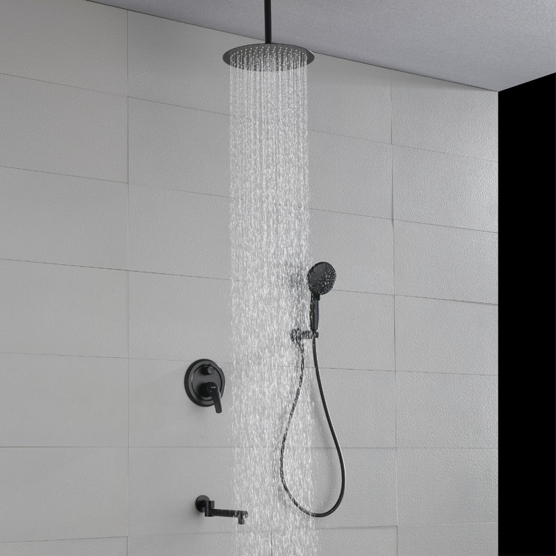 Ceiling Shower System With Tub Spout Shower Faucet Set 12 Inch Shower Head And Handheld Shower Trim Kit, Matte Black