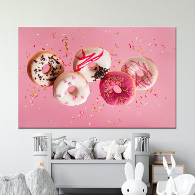 Printed Canvas: Pink Doughnuts Tempered Glass Art Decor,1P Wrapped Canvas
