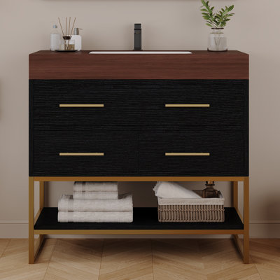 Meuble-lavabo en bois 36 po noir