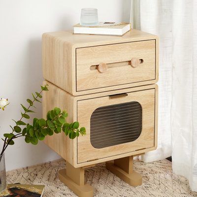 Robot - Shaped Side Table With Rotating Top, Elegant Glass Door, And Spacious Interior Creative Storage Frosted Glass, Smooth Drawer, Easy Assembly For Bedroom Decor