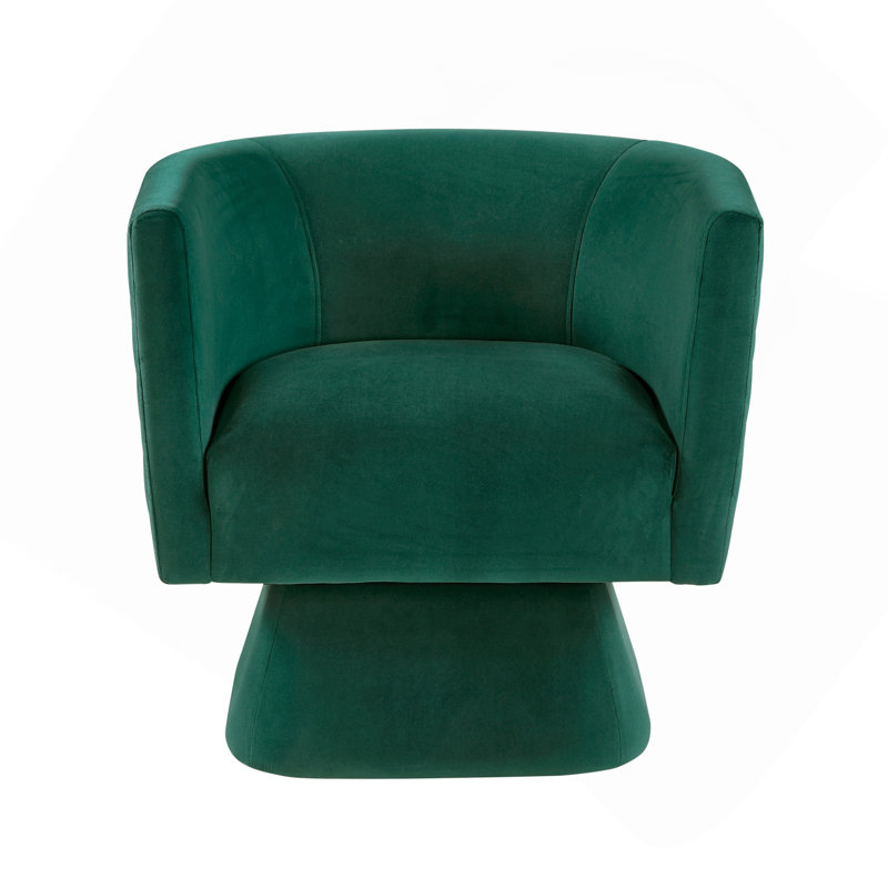 1 pièce Fauteuil pivotant en tissu de velours vert Revêtement en bois massif à motif de losanges à dossier cousu Fauteuil confortable Mobilier de salon