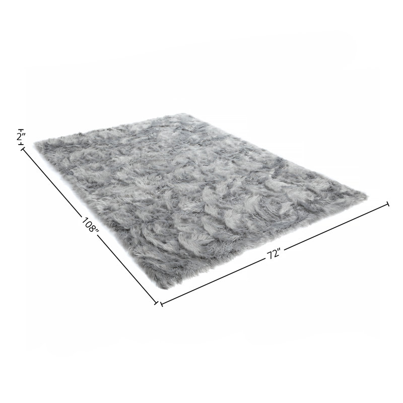 Shag Faux Fur Washable Solid Gray Area Rug, Rectangle 6' x 9'