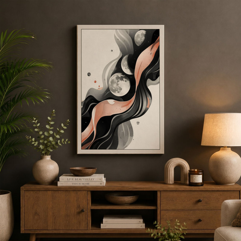 Flowing Moons Abstract - Wrapped Canvas, 30x20 - 76.2 x 50.8 cm, Taupe Border