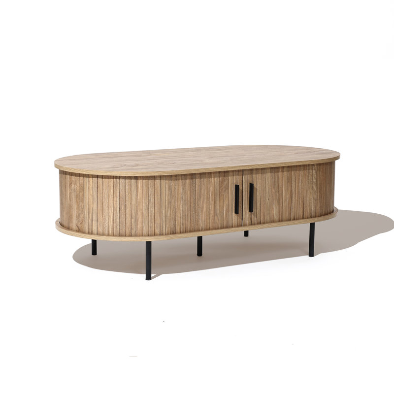 47.2'' W Mid-Century Modern Oval Coffee Table with Tambour Sliding Doors
