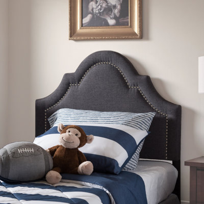 Myshawn Dark Gray Nail Head Trim Upholstered Twin Headboard, 25.51" H X 38.57" W X 2.23" D