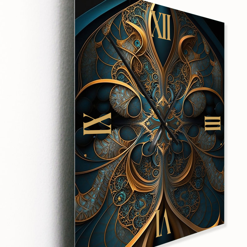 Horloge murale fractale univers rétro or et bleu sarcelle I, H 32 po x l 16 po x P 1 po