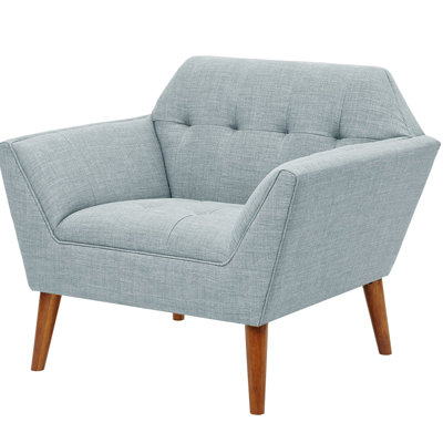 Fauteuil avec mousse haute - style Mid-Century, pieds en finition pacane, accoudoir supplémentaire avec siège Mid-Century, revêtement bleu, P 29,5 po