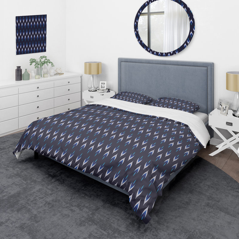 Blue Ikat Ogee - Ensemble de housse de couette abstrait - Microfibre de polyester