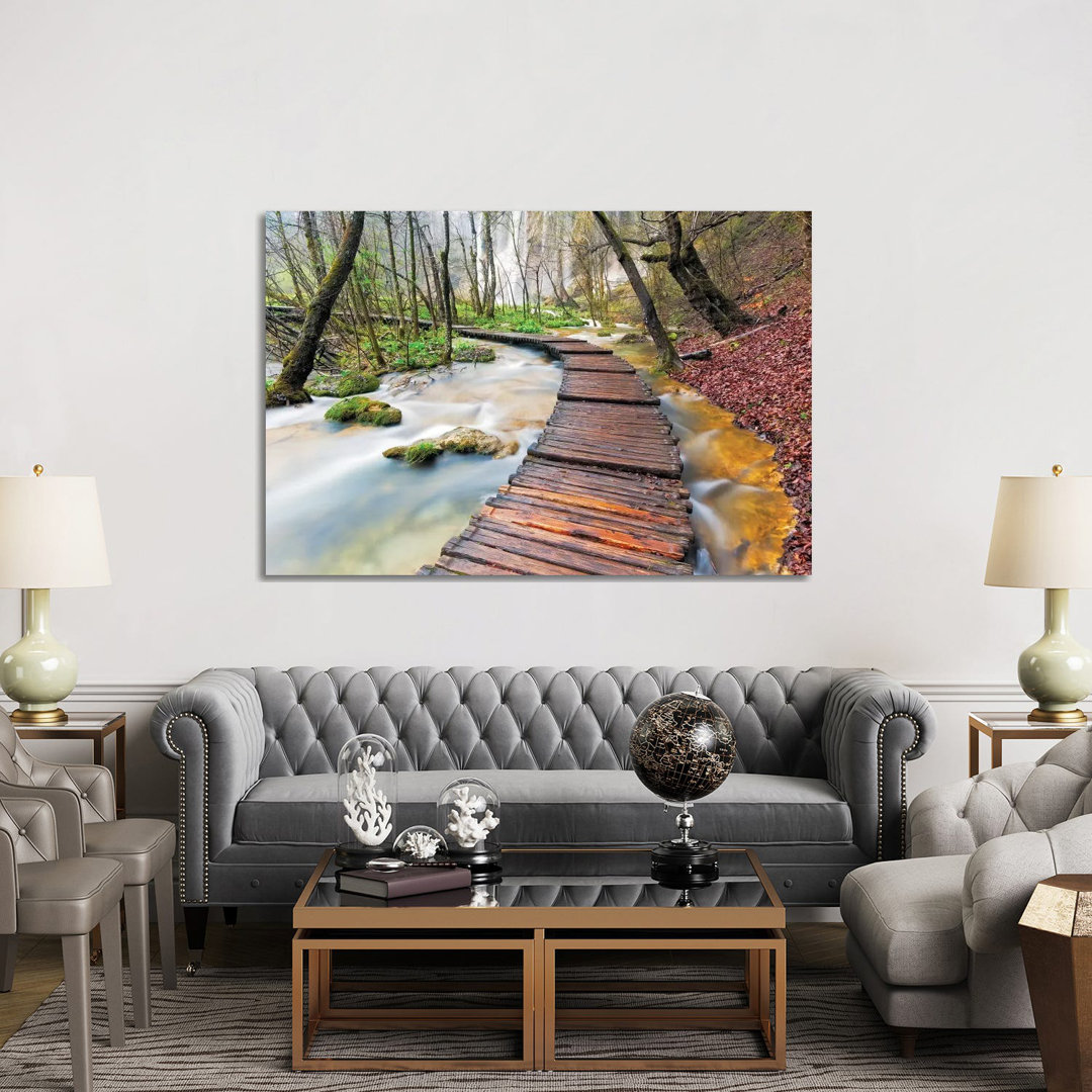 Croatia, Plitvice Lakes National Park. Wooden Walkway Over Stream. by - Wrapped Canvas