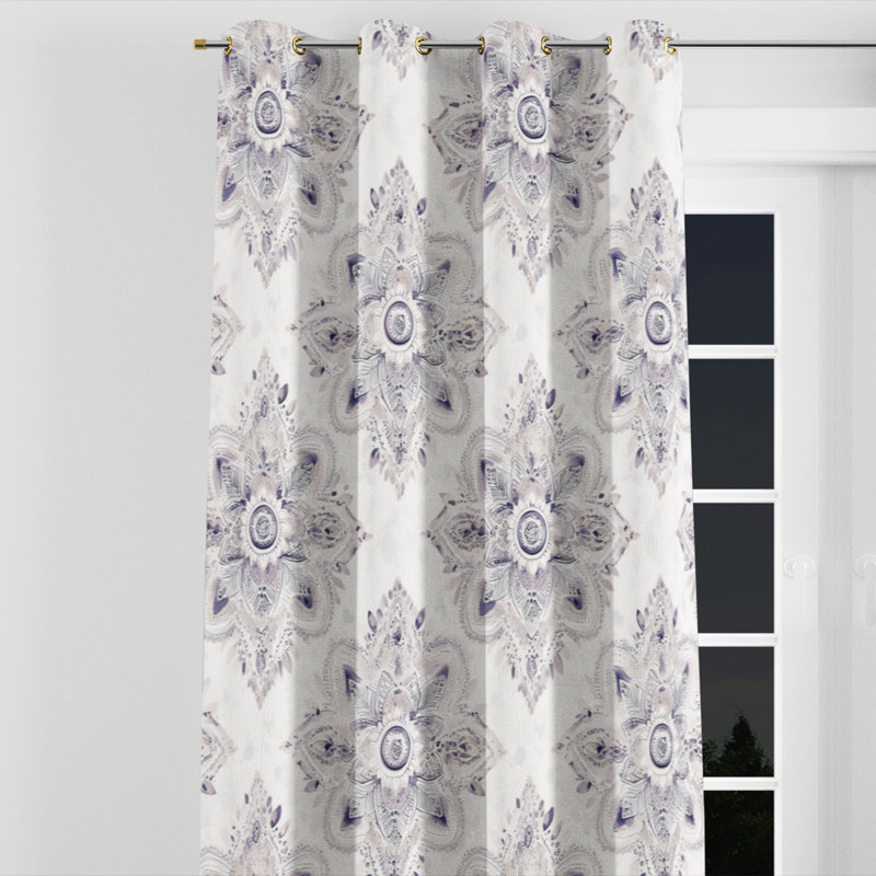 Paisley Window curtains - Boho Azayah Grommet Curtain - 1 Panel, 52" W x 63" L, Silver Grommets
