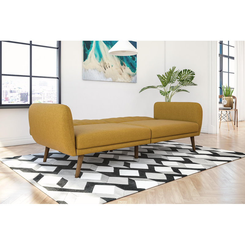 Novogratz Brittany 81.5" Round Arm Futon Chair, Mustard Yellow Polyester