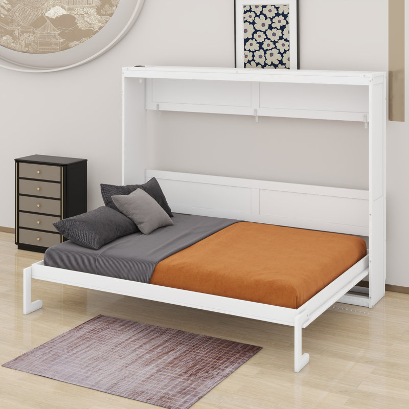 Lit escamotable moderne pliant sur le côté avec motif imprimé tendance, éclairage DEL sous le lit et prise USB intégrée