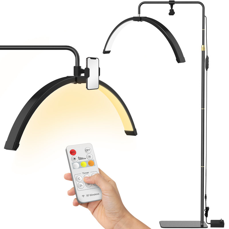 Joba 70.8" LED Half Moon Lash Light Floor Lamp for Eyelash Extension, Black