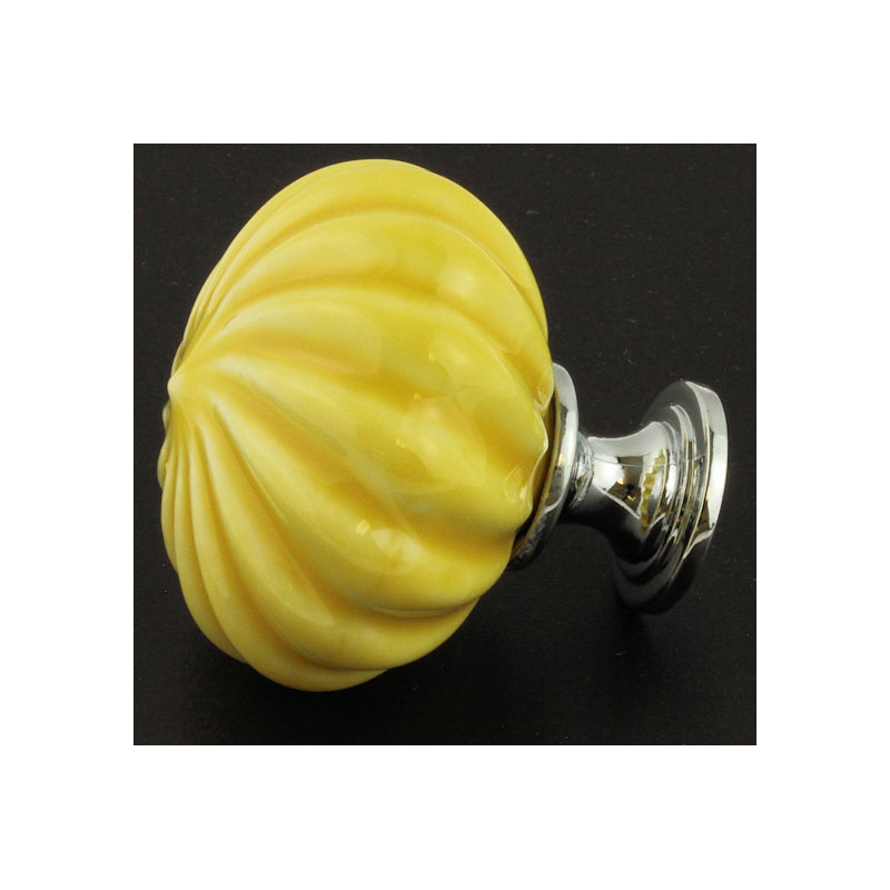 (5 Pack) 1-3/4 inch Swirl Design Knob, Yellow/Chrome