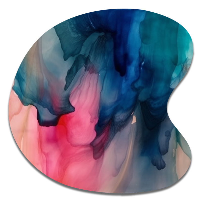 Blue and Pink Watercolor Mix - Abstract Drop Shape Assymterical Metal Wall Art, H 27 po x l 27 po