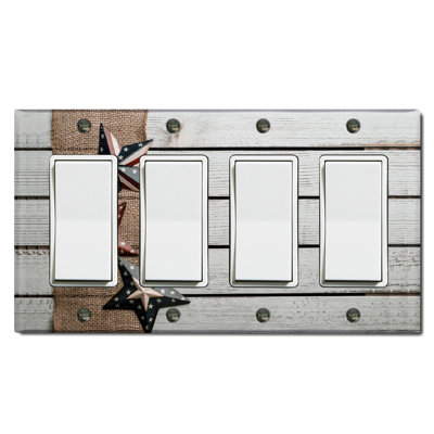 American Flag Star White Fence Nature Themed 4 - Gang Rocker Standard Wall Plate