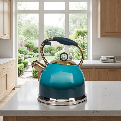 Théière en acier inoxydable de 3,0 pintes spécialement conçue pour les surfaces de cuisson.