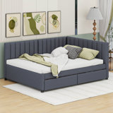Full / Double Upholstered Daybed with 2 Storage Drawers Sofa Bed Frame