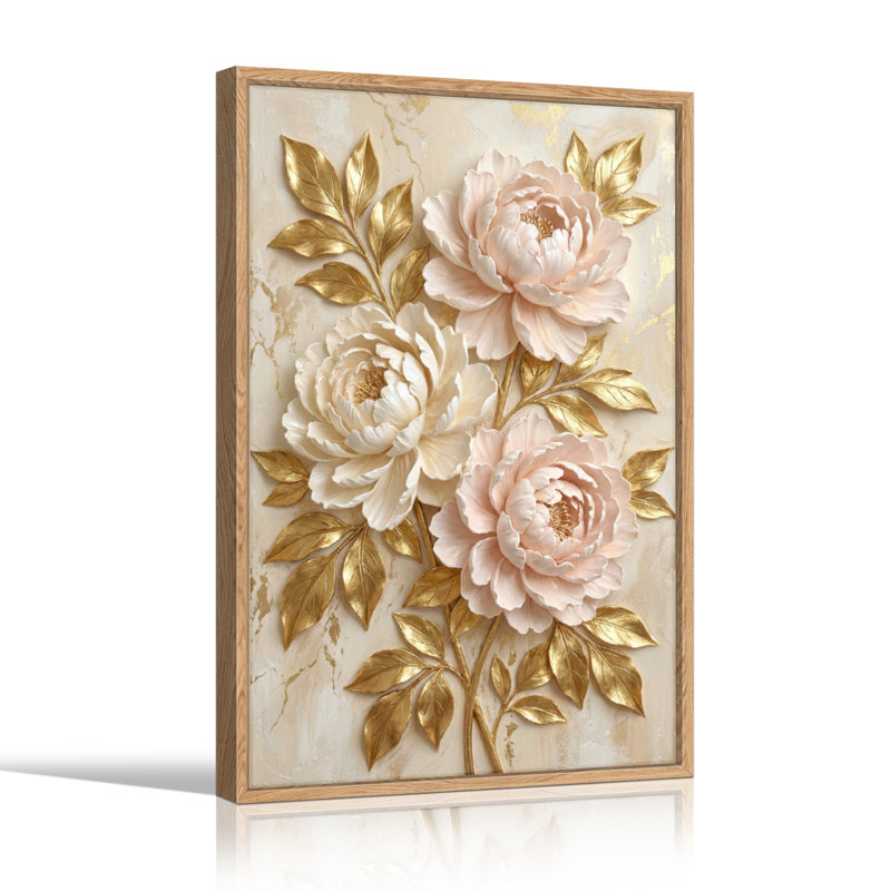 Ensemble de 1 tableau mural floral doré sur toile, 24"H x 18"W, Naturel