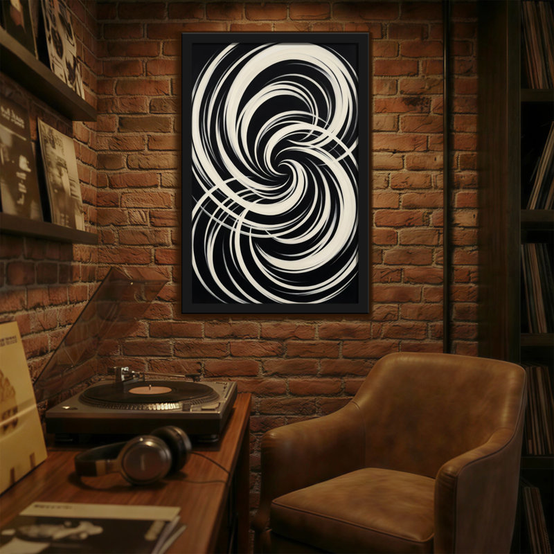 Reproduction d'art abstrait en spirale noir et blanc, H 18 po x l 12 po
