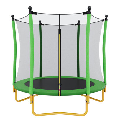 [Sans panier de basketball] Trampoline pour enfants de 5,5 pi avec filet de sécurité, trampoline intérieur pour tout-petits d'extérieur avec enceinte, pieds stables en forme de U, poteaux rembourrés de mousse, mini trampoline pour enfants, vert