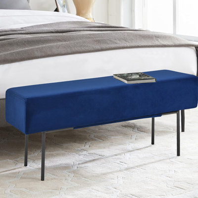 Banc rembourré en velours de chambre de style contemporain, bleu