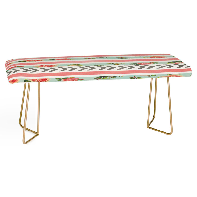 Upholstered Bench, Red/Green/Gray/Floral