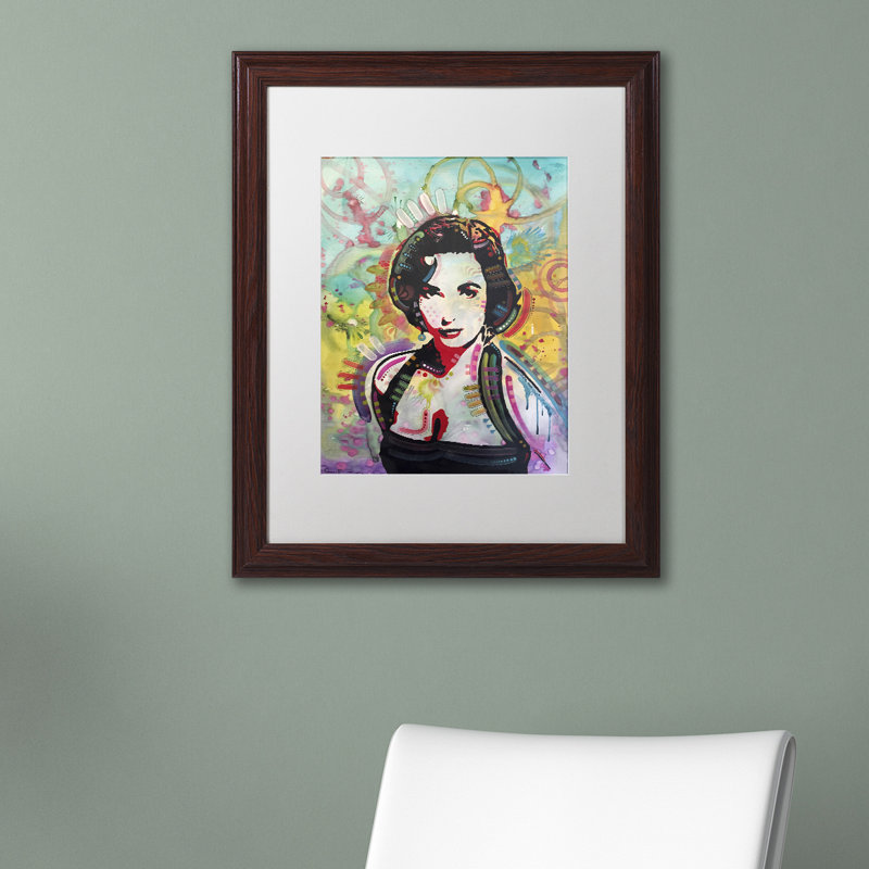 " Liz " by Dean Russo, White, 20" H x 16" W x 0.5" D, Brown Framed