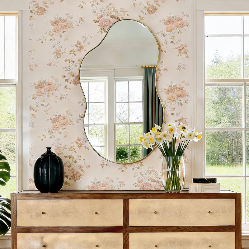 Asymmetrical Metal Wall Mirror, Brown, 111cm H x 55cm W