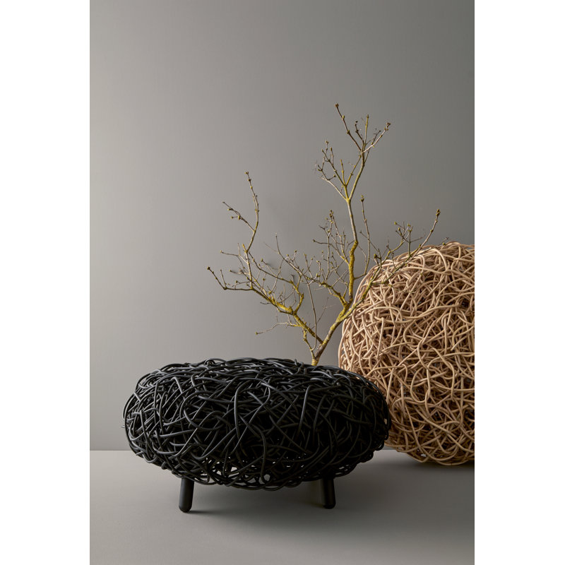 Loop 29.2" Wide Round Footstool Wide Ottoman, Black