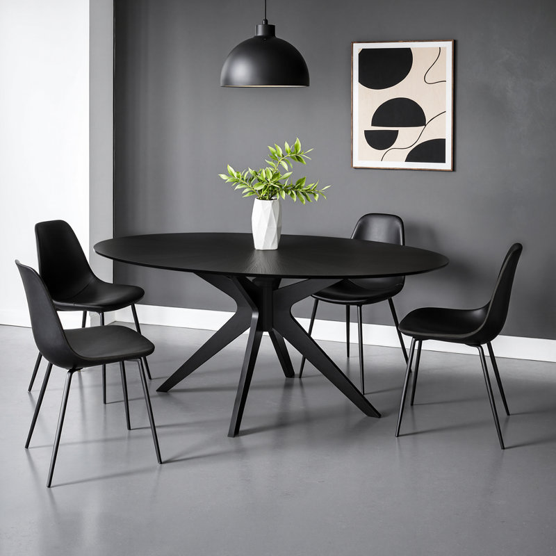 Fenway Oak Oval Dining Table, Black Top/Black Base
