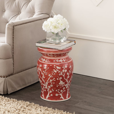 Tabouret de jardin en céramique rouge et blanc 17,75 po Cherry Blossom