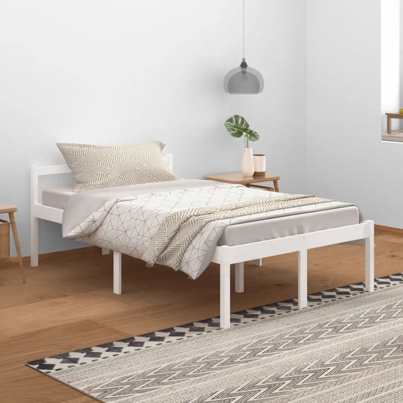 Bed Frame Solid Wood, White, 125.5 x 205.5 cm