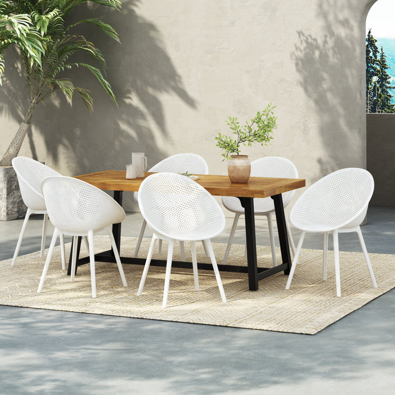 Fitzgibbons 7 Piece Outdoor Patio Dining Set, White