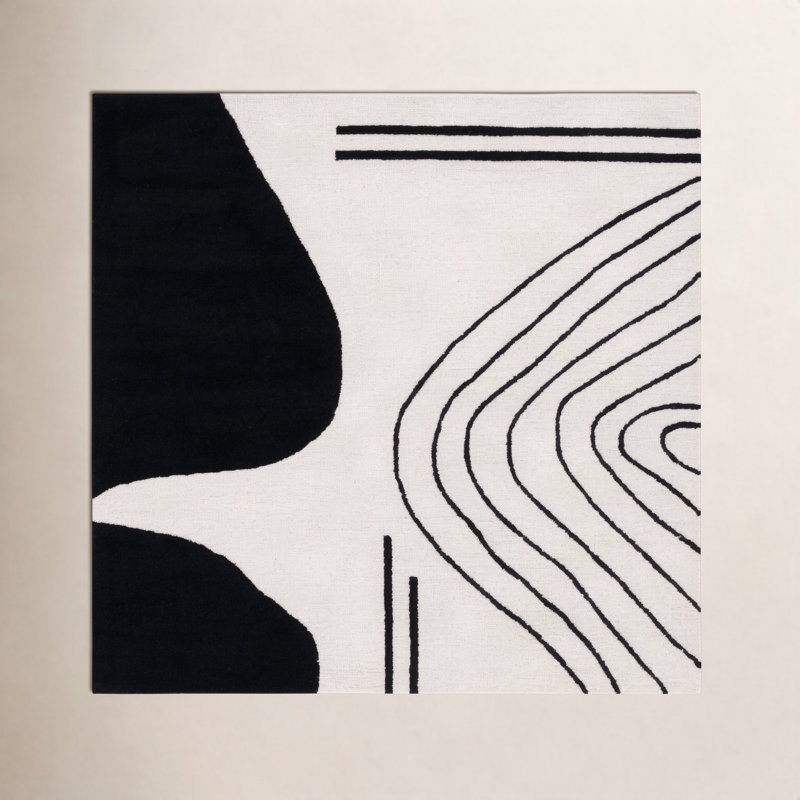 Tapis ivoire / noir Felipe, Carré de 6 pi