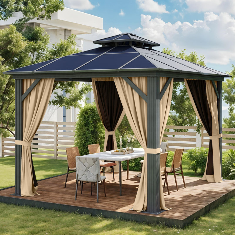 Balconera Polyethylene Double Roof with Aluminum Frame Patio Gazebo, 10 Ft. W x 10 Ft. D