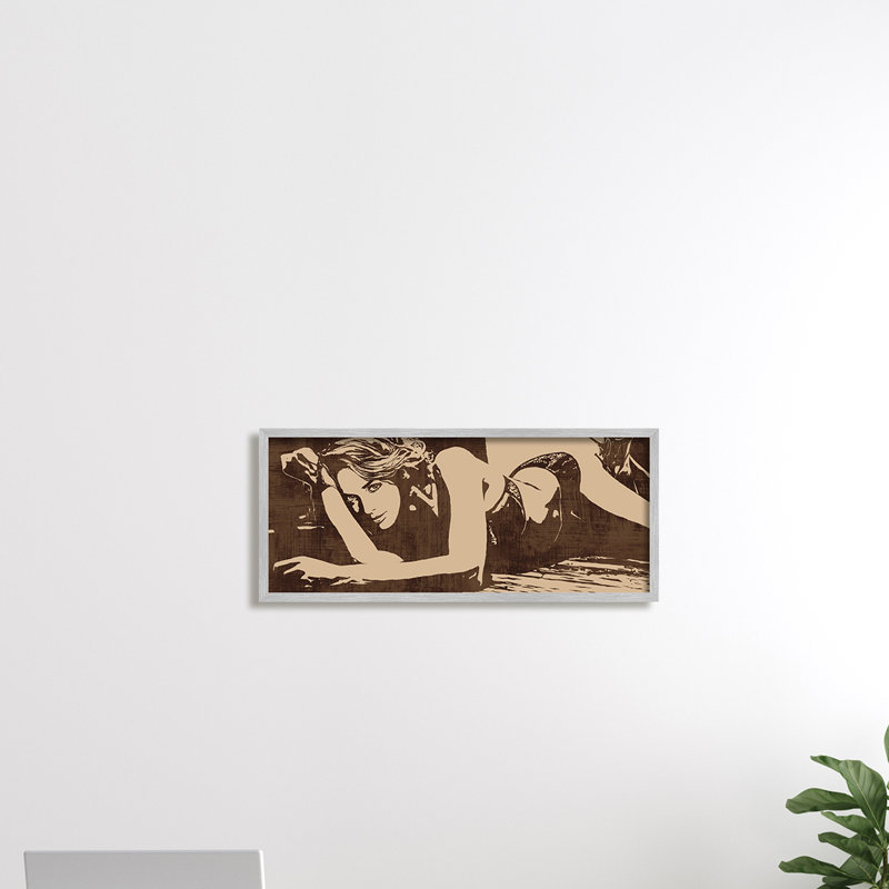 " Alluring Female Resting Seductive Face Sepia Tone ", Midnight Black Framed Giclee, 10" H x 24" W