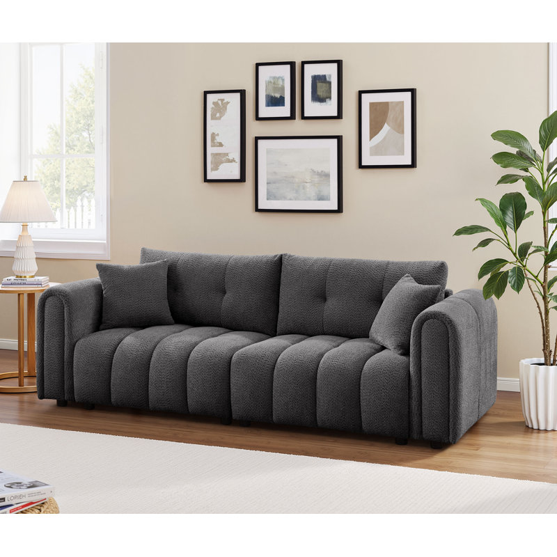 91.5'' Modern Tufted Sofa With Boucle Upholstery, Gray